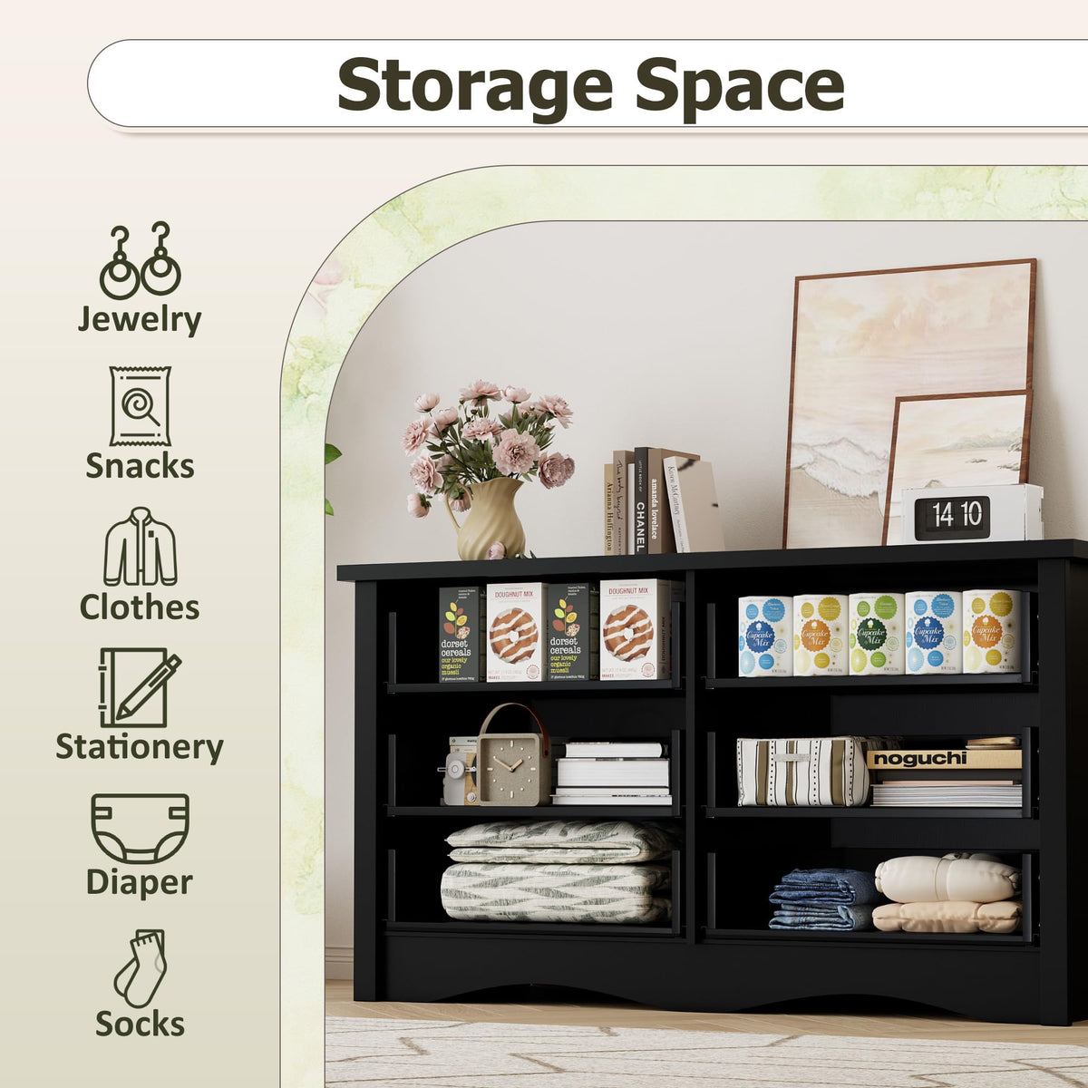 Black 6 Drawer Wood Dresser P58473