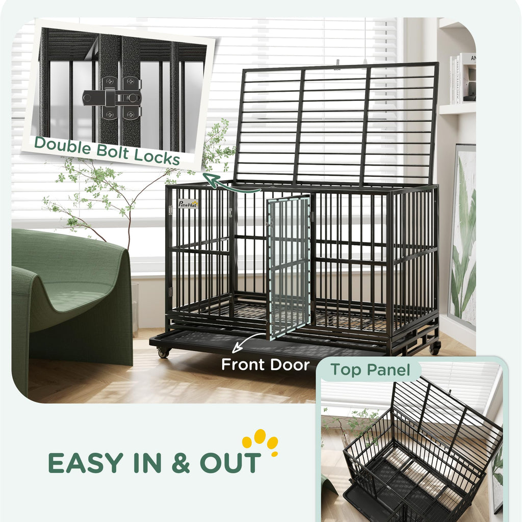 48" Heavy Duty Metal Dog Crate with Lockable Wheels H1788