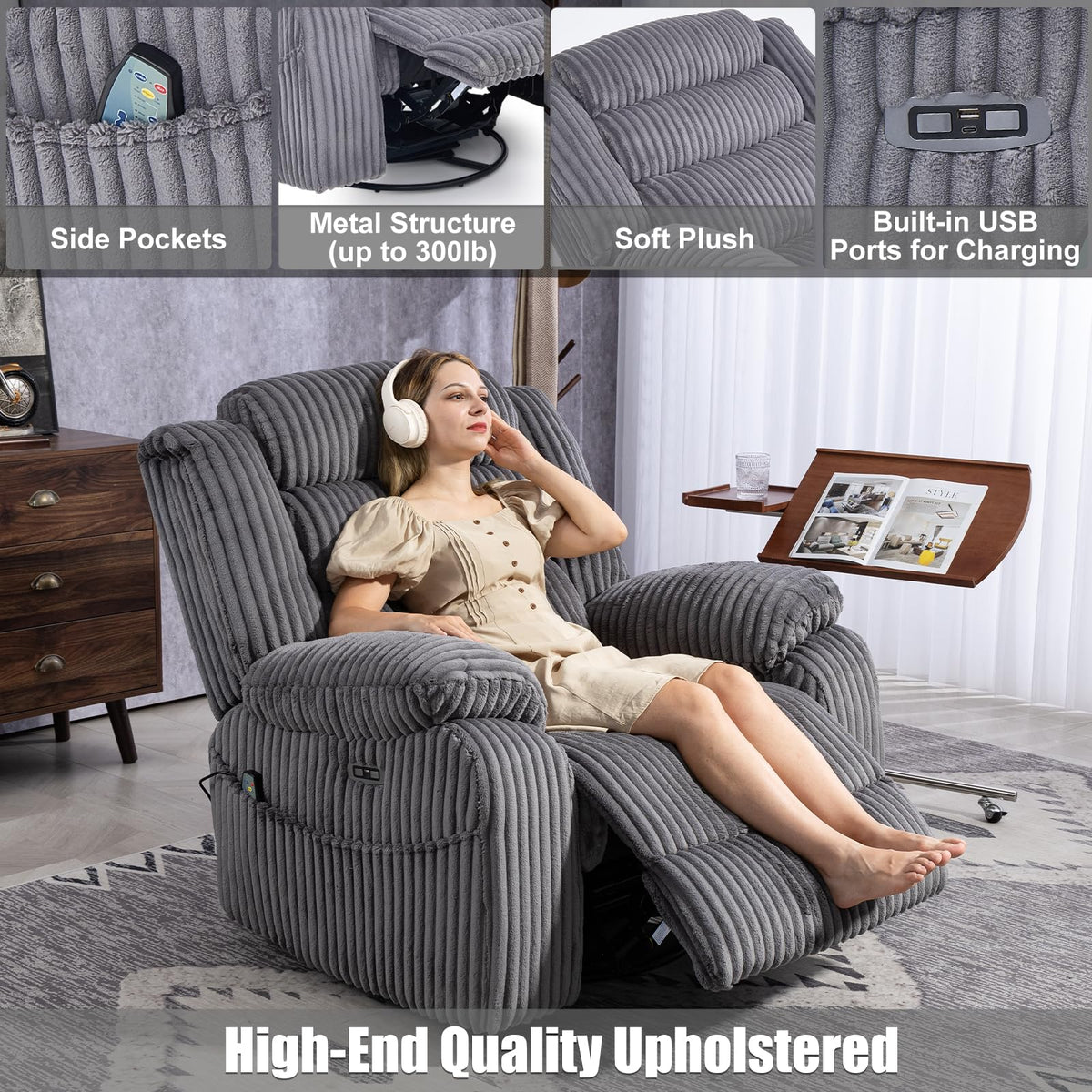 Power Swivel Rocker Recliner Chair with Vibration & Heat G98904