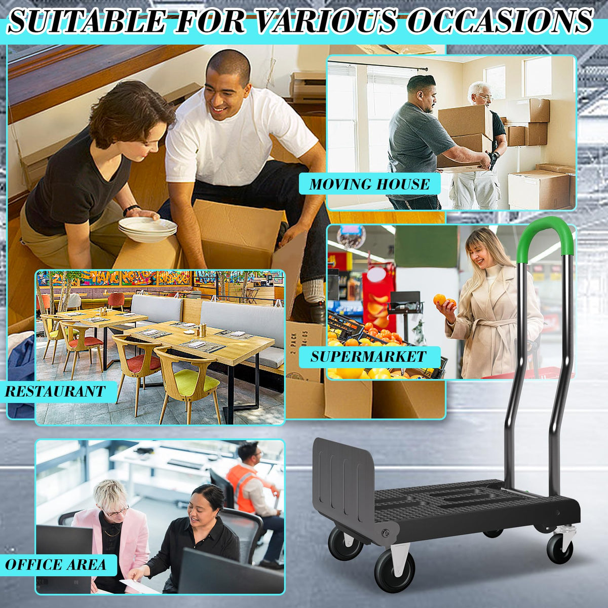 2-in-1 Convertible Hand Truck Dolly, 330LBS Capacity, Foldable Black & Dill Green F504