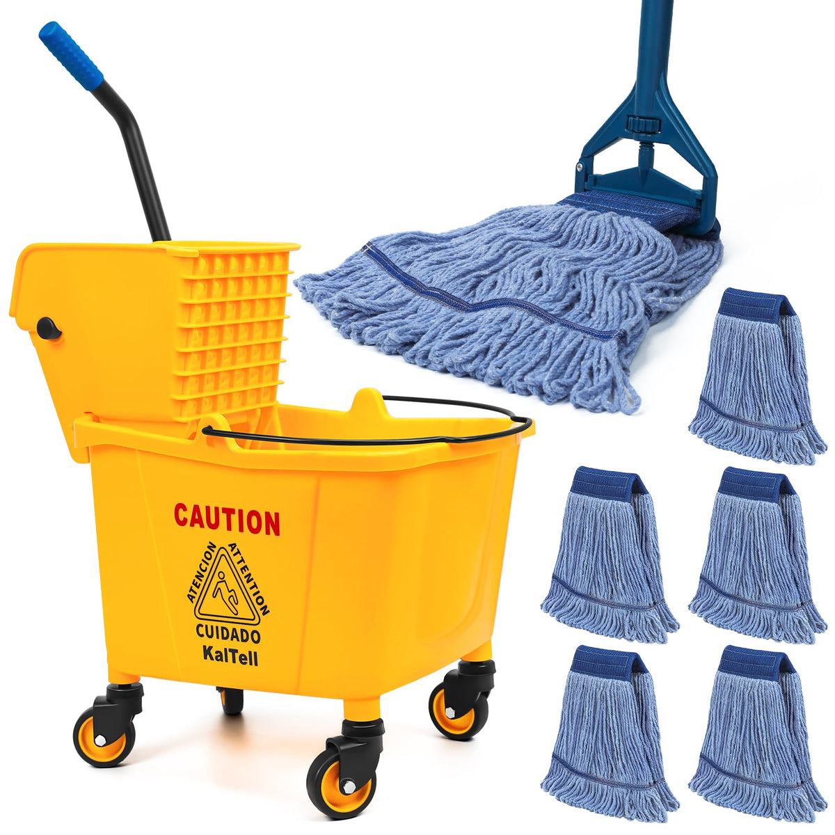 35 Qt Commercial Mop Bucket with Side Press Wringer on Wheels D692994