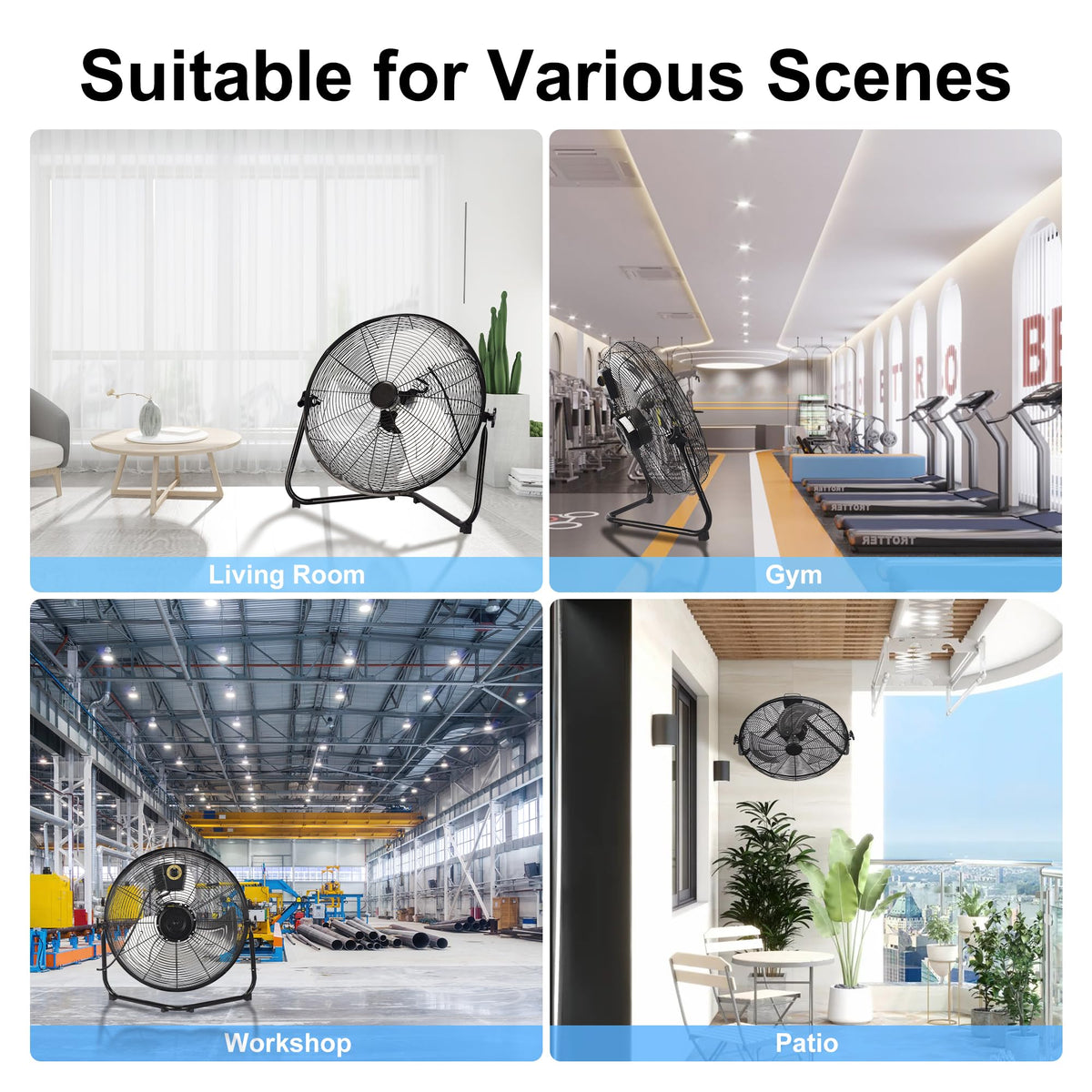 20 Inch 3 Speed High Velocity Metal Industrial Floor Fan E8307