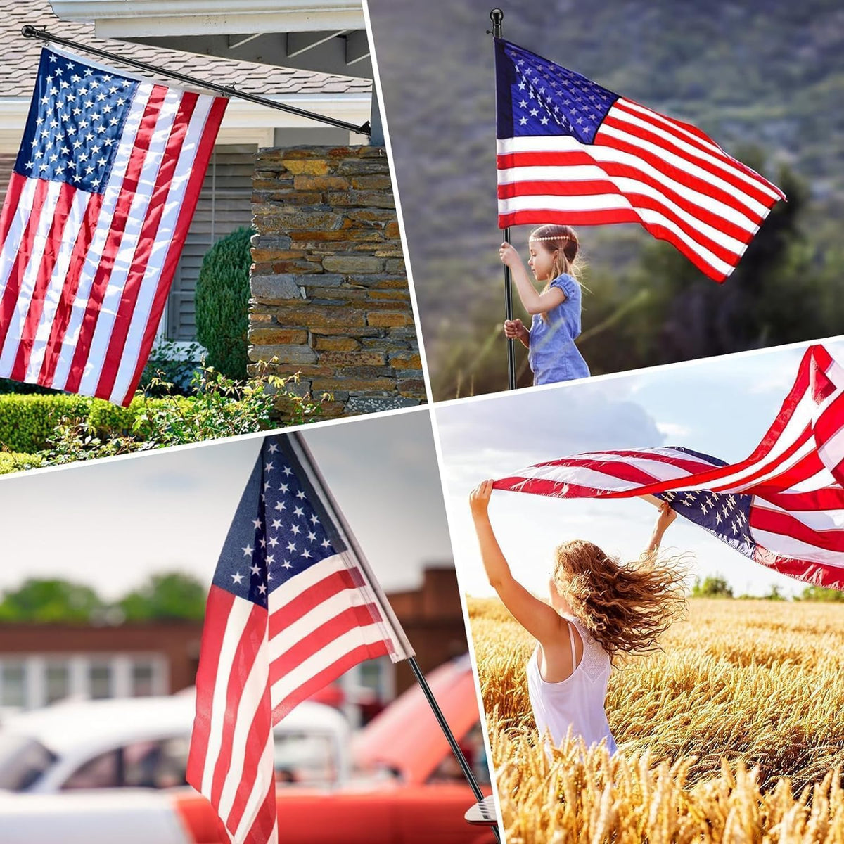 3x5 Embroidered American Flag with 5ft Flag Pole S68066