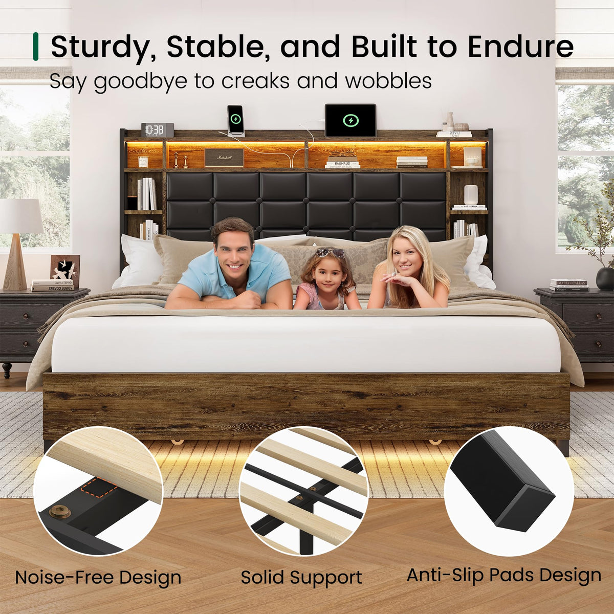 Queen Size Wooden Bed Frame with Storage Drawers K974701