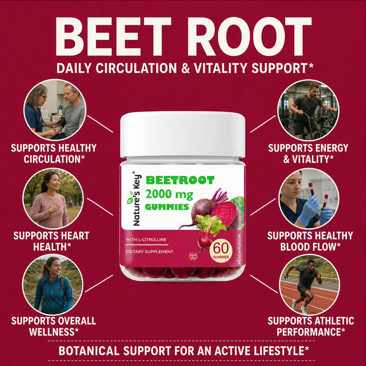 Beet Root Gummies 60 Count Vegan Non-GMO Gluten Free J7983