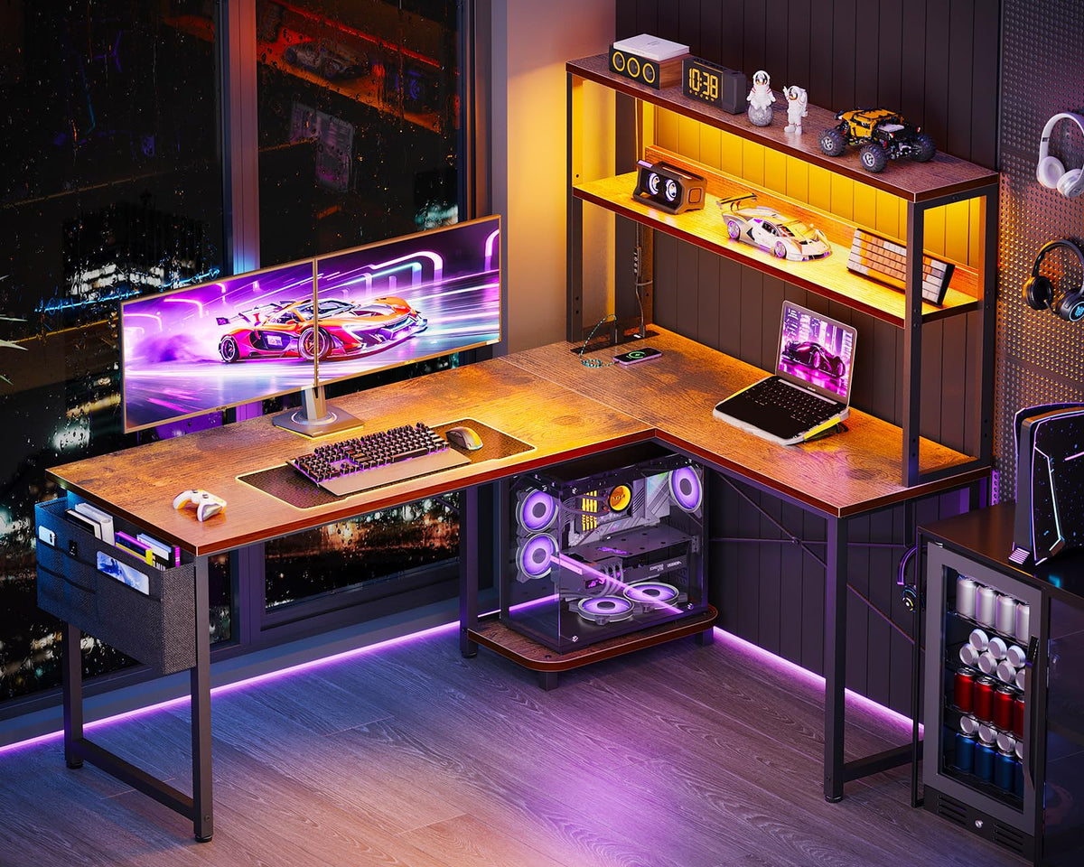 53" L Shaped Gaming Desk with Shelves M529258
