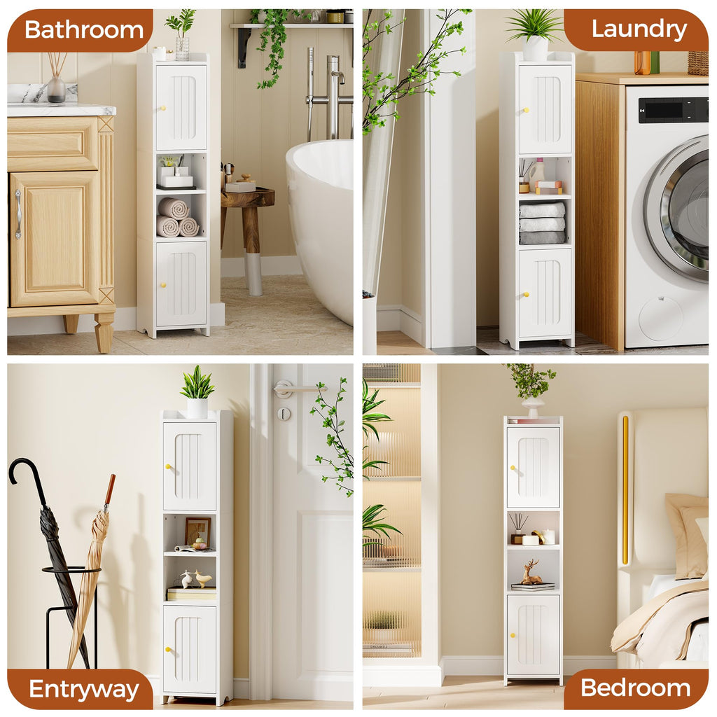 Slim Bathroom Storage Cabinet with 2 Doors and Adjustable Shelf Z989056