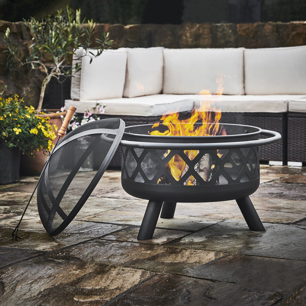 Round Steel 30 Inch Black Wood Burning Fire Pit K98120