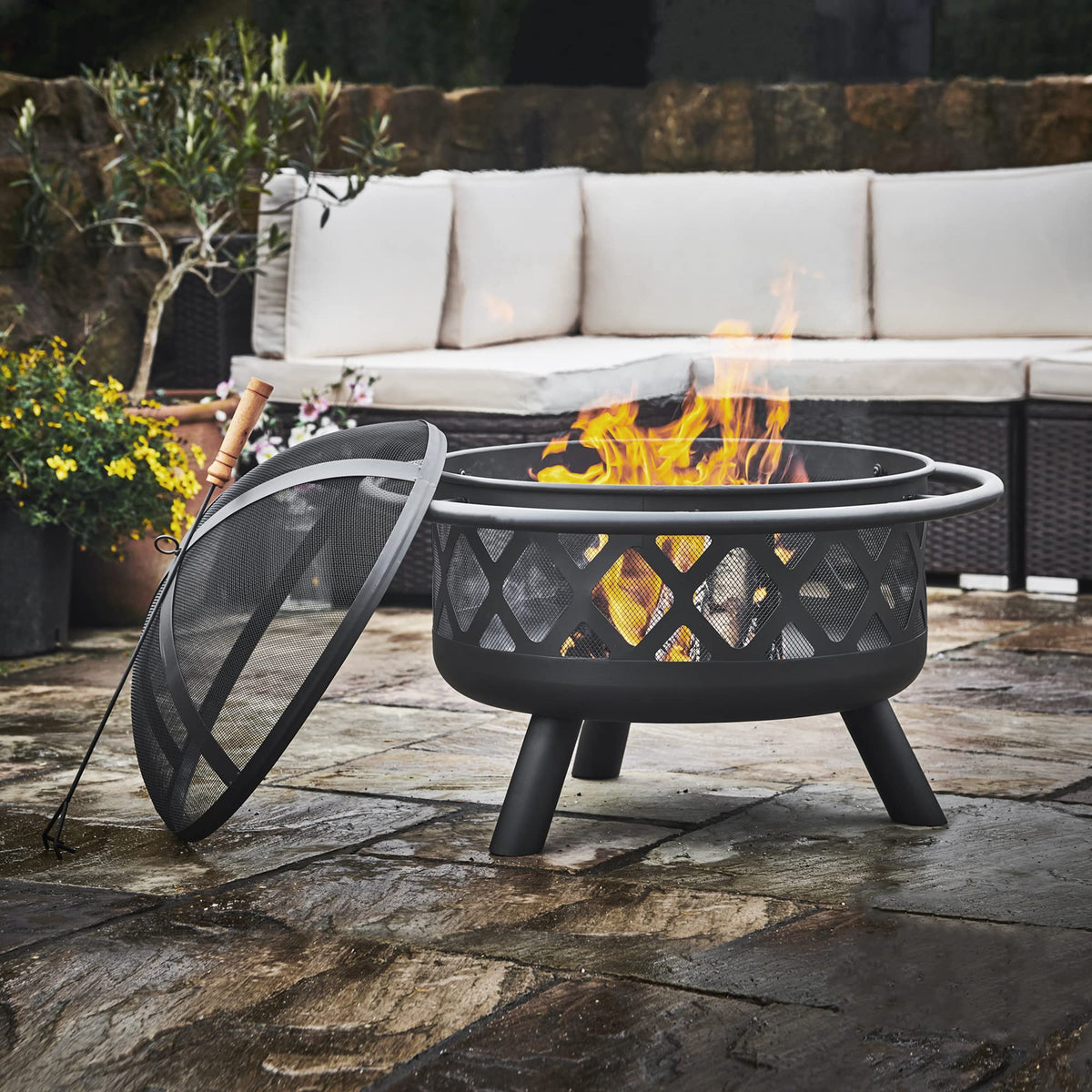 Round Steel 30 Inch Black Wood Burning Fire Pit K98120