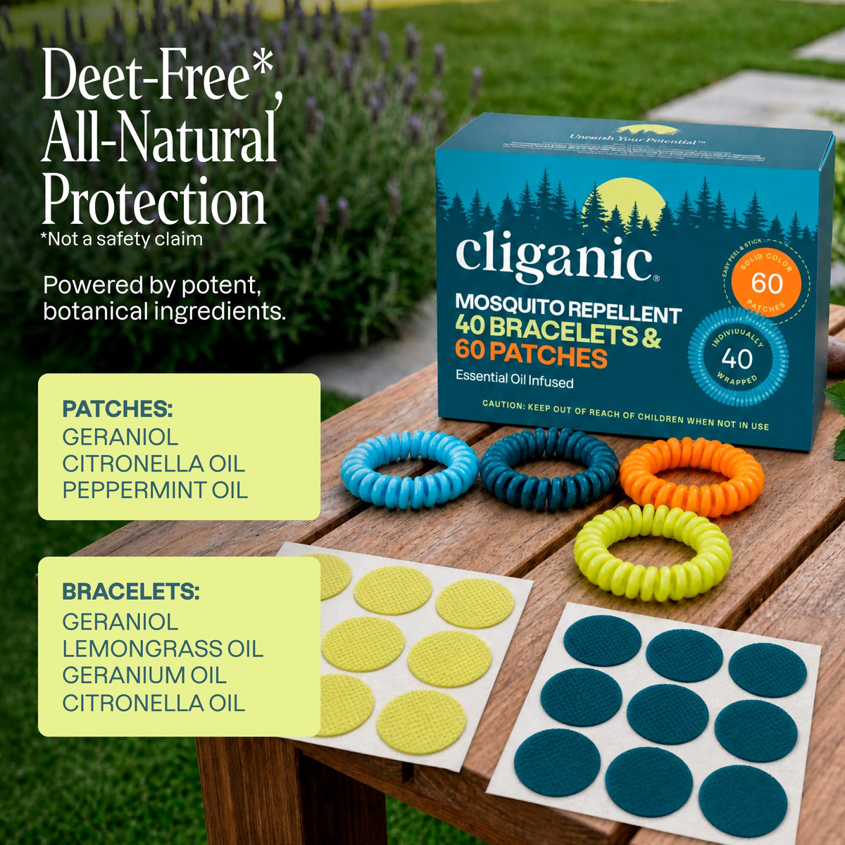 Mosquito Repellent Bracelets & Stickers, 40 Bands & 60 Patches U1941