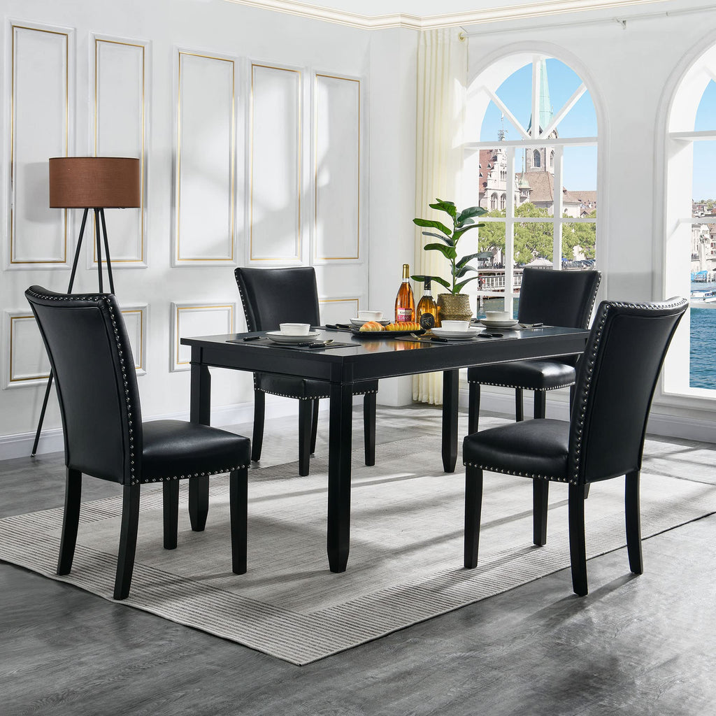 Black Leather Dining Chairs Set of 2 I1451