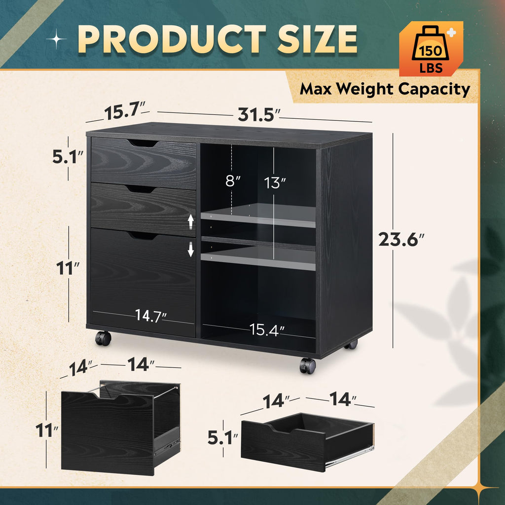 Black 3-Drawer Wood File Cabinet N432