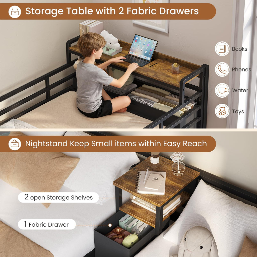 Black Twin Over Twin Triple Bunk Bed with Storage Drawers P4631