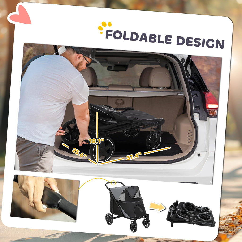 Foldable Dog Stroller with Storage Gray B885