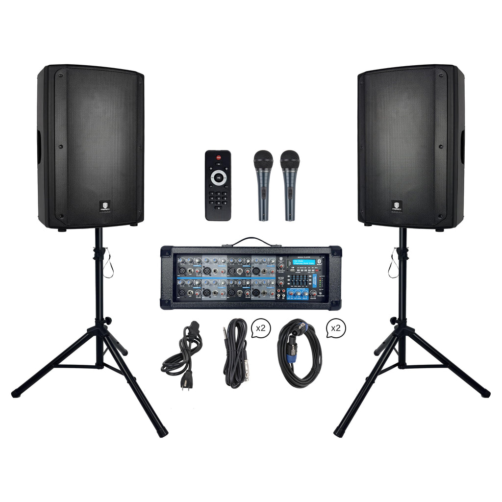 3000W Bluetooth PA Speaker System with 8-Channel Powered Mixer P8435