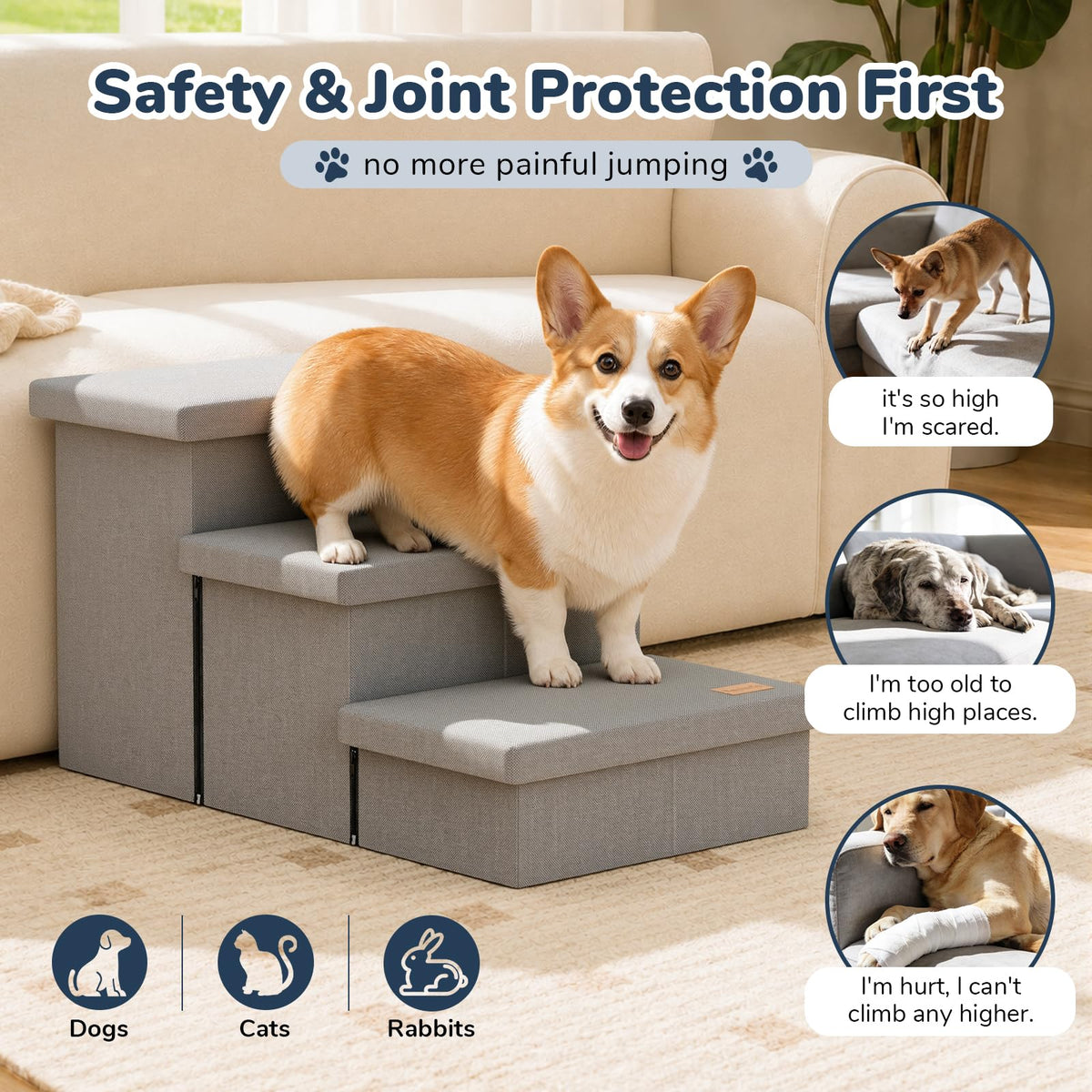 Light Grey Dog Stairs with Storage M842