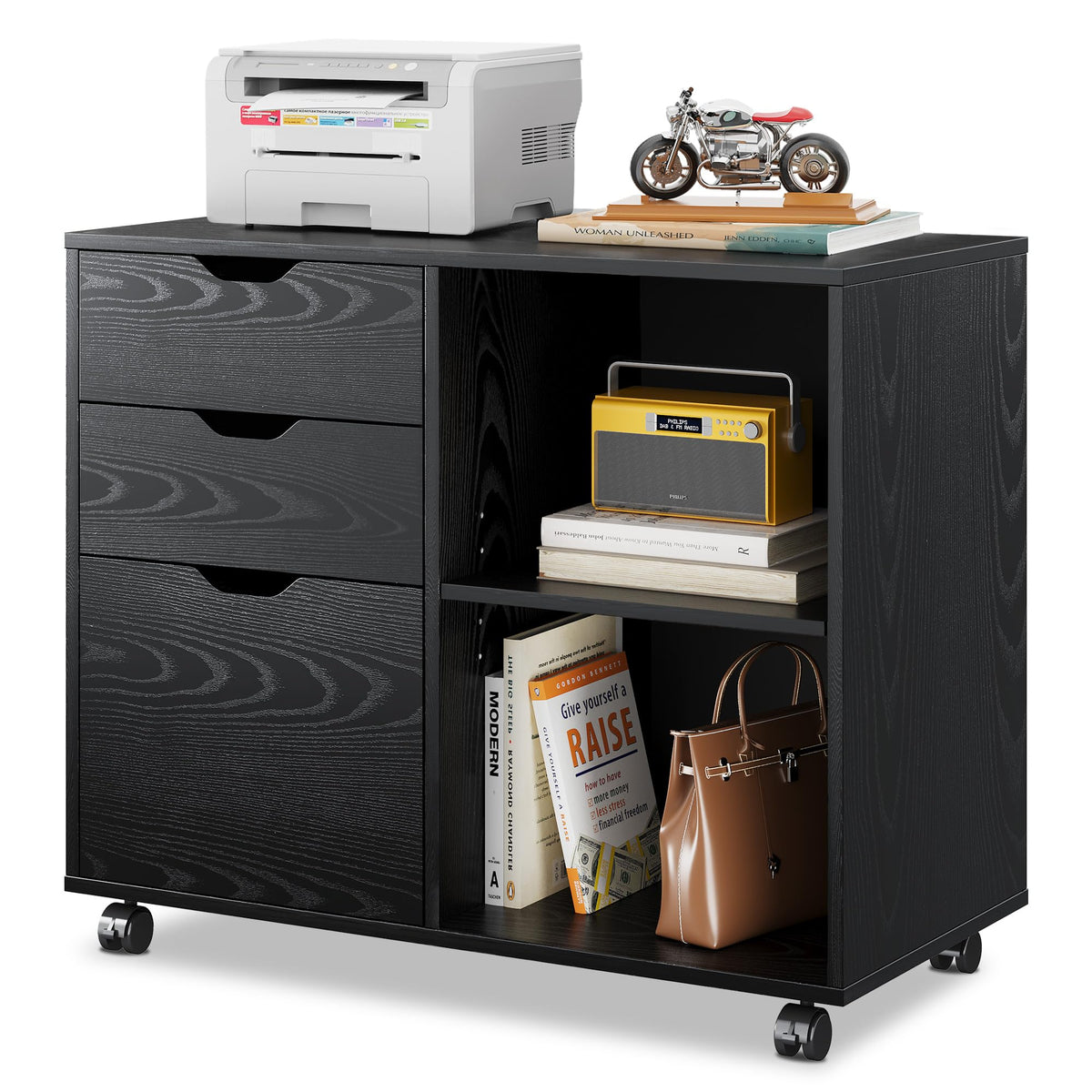 Black 3-Drawer Wood File Cabinet N432