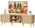 65 Inch Rattan TV Stand with Adjustable Shelf and 2 Cabinets K13081