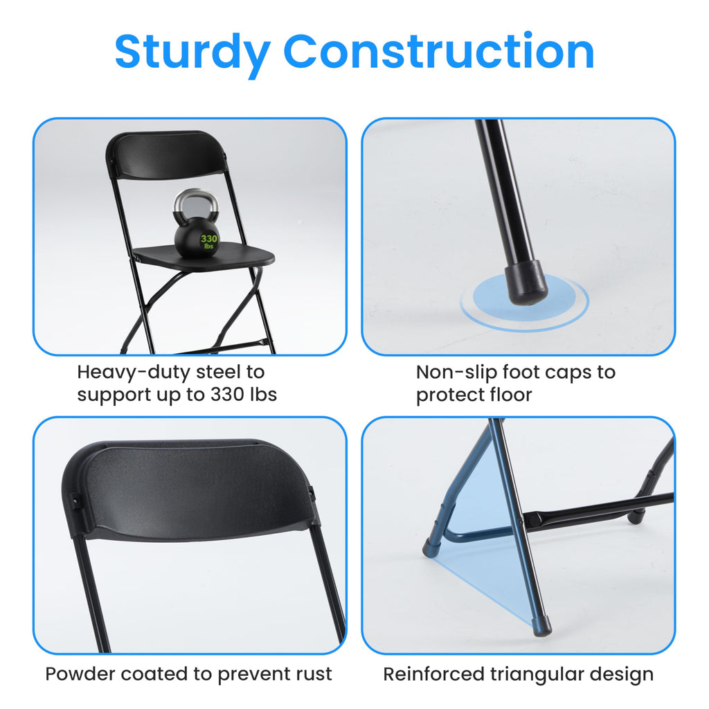 Black 10-Pack Plastic Folding Chair with Metal Frame J811910