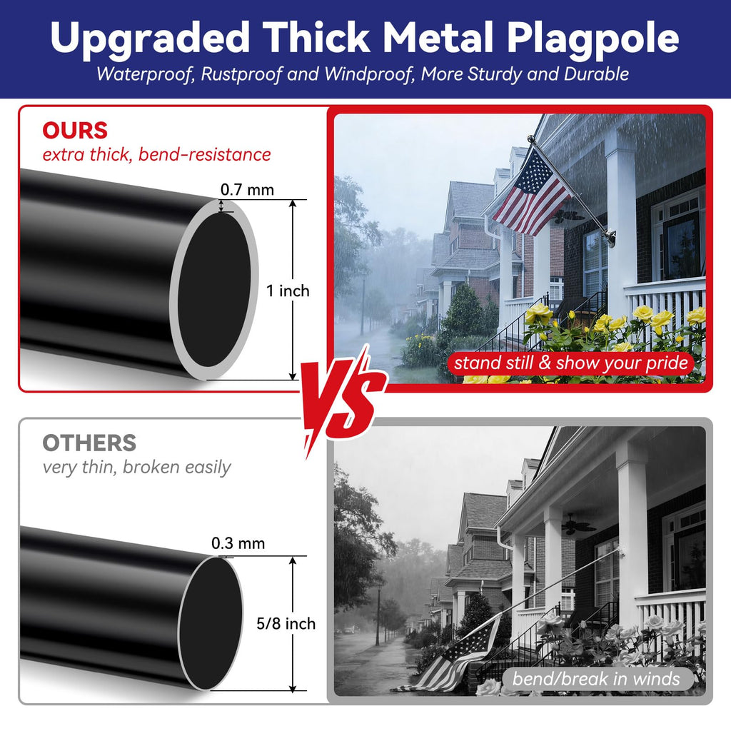 5ft Heavy Duty Black Flag Pole Kit with Holder P914