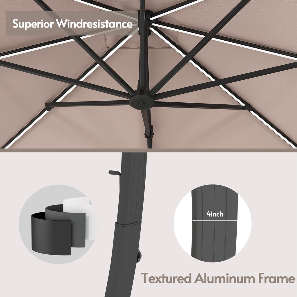 11x11ft Solar Powered Led Cantilever Umbrella with Base A82129