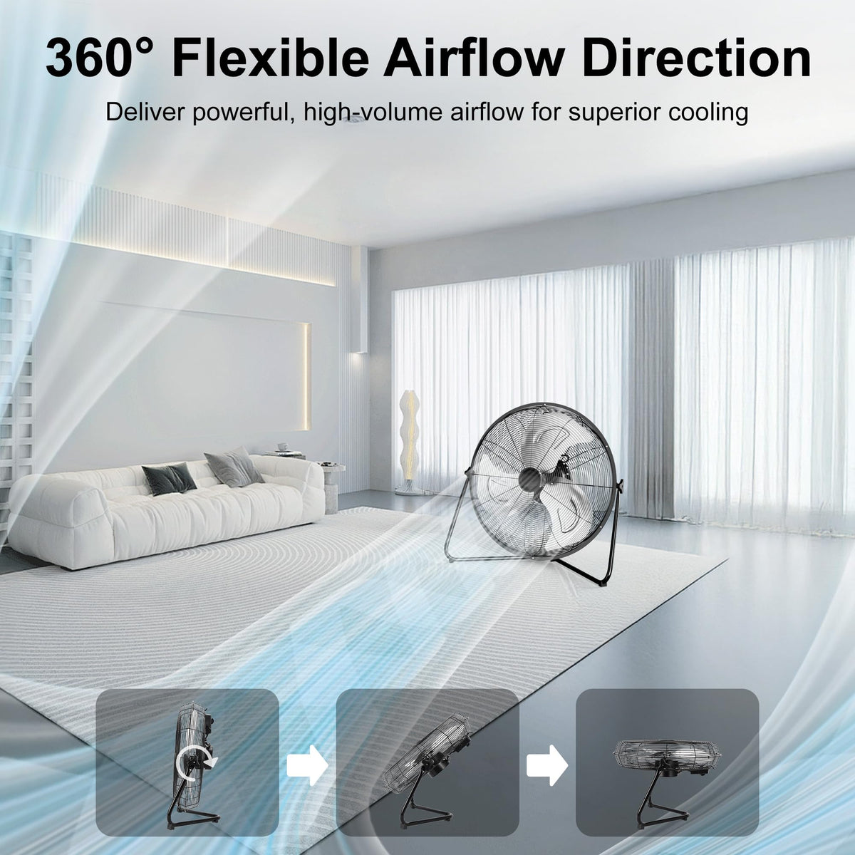 20 Inch 3 Speed High Velocity Metal Industrial Floor Fan E8307