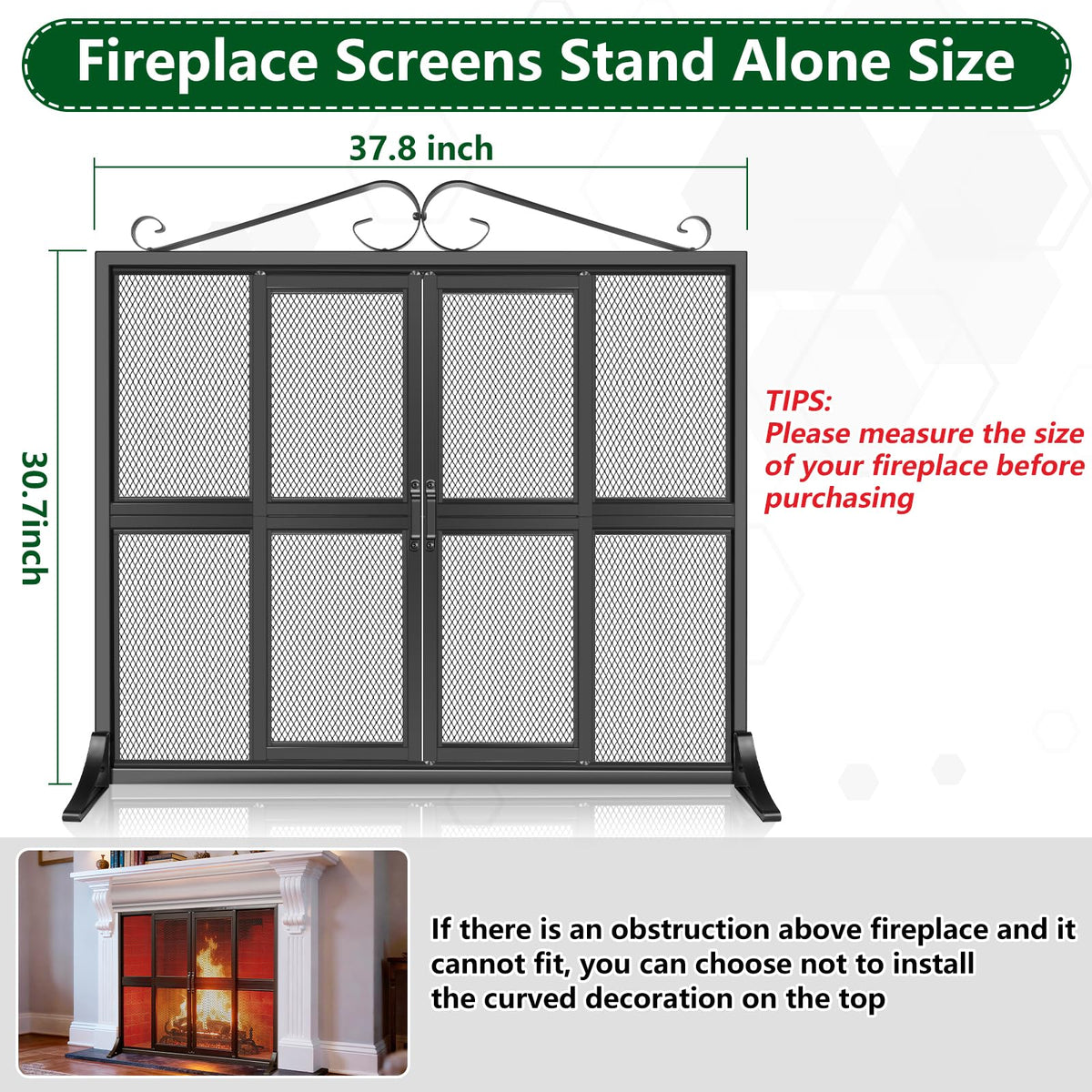 Hand-Forged Iron Fireplace Screen with Sliding Doors W2711