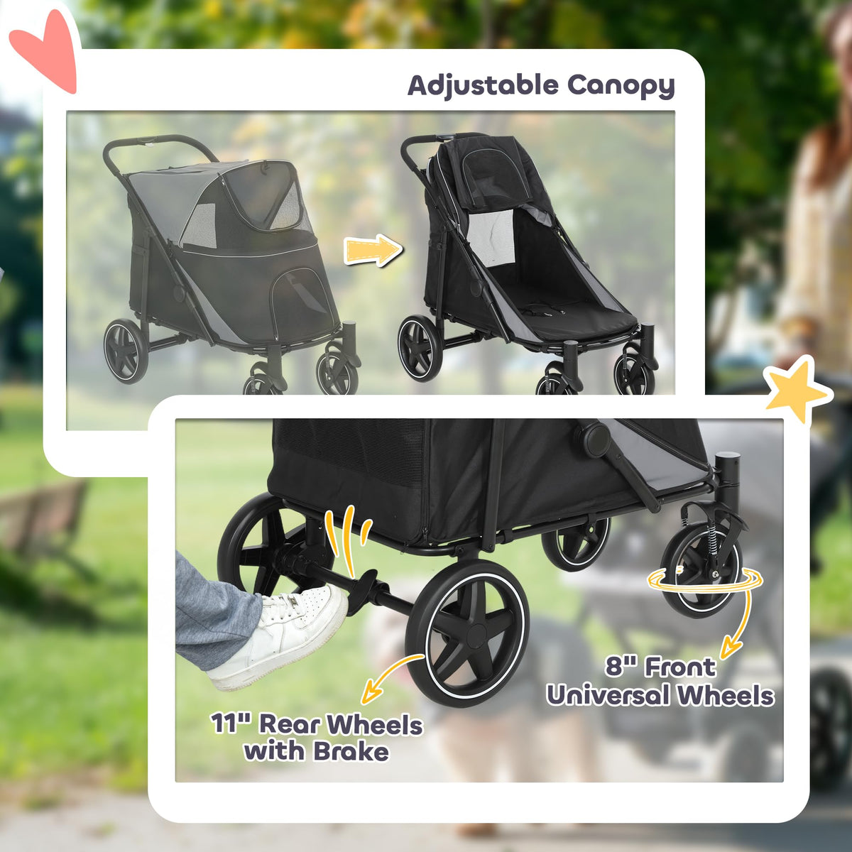 Foldable Dog Stroller with Storage Gray B885