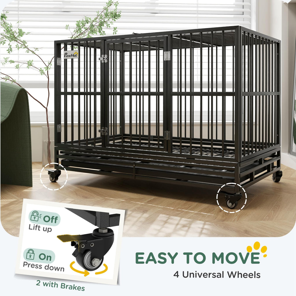48" Heavy Duty Metal Dog Crate with Lockable Wheels H1788