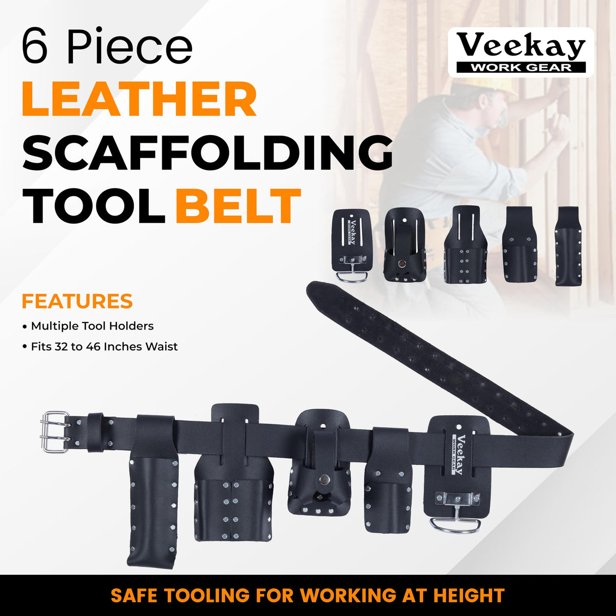 Black Leather 5-Piece Tool Belt Set I613759