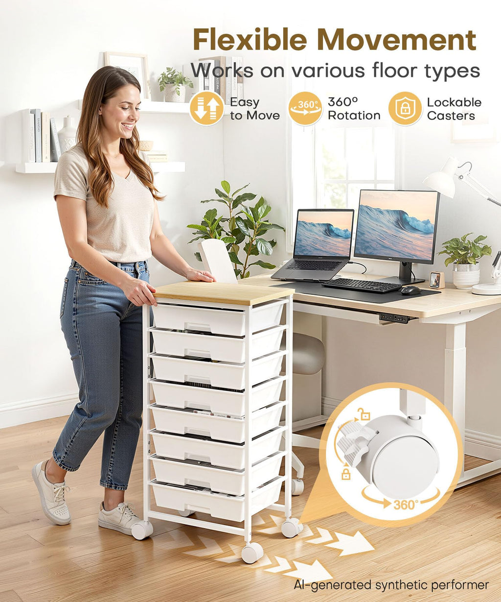 Rolling Storage Drawer Cart 8 Drawer Lockable Wheels S345