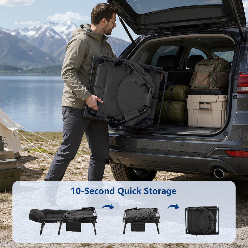 Folding Camping Cot with Mattress and Pillow, 450 Lbs Capacity, 69 Inch, Black V7468