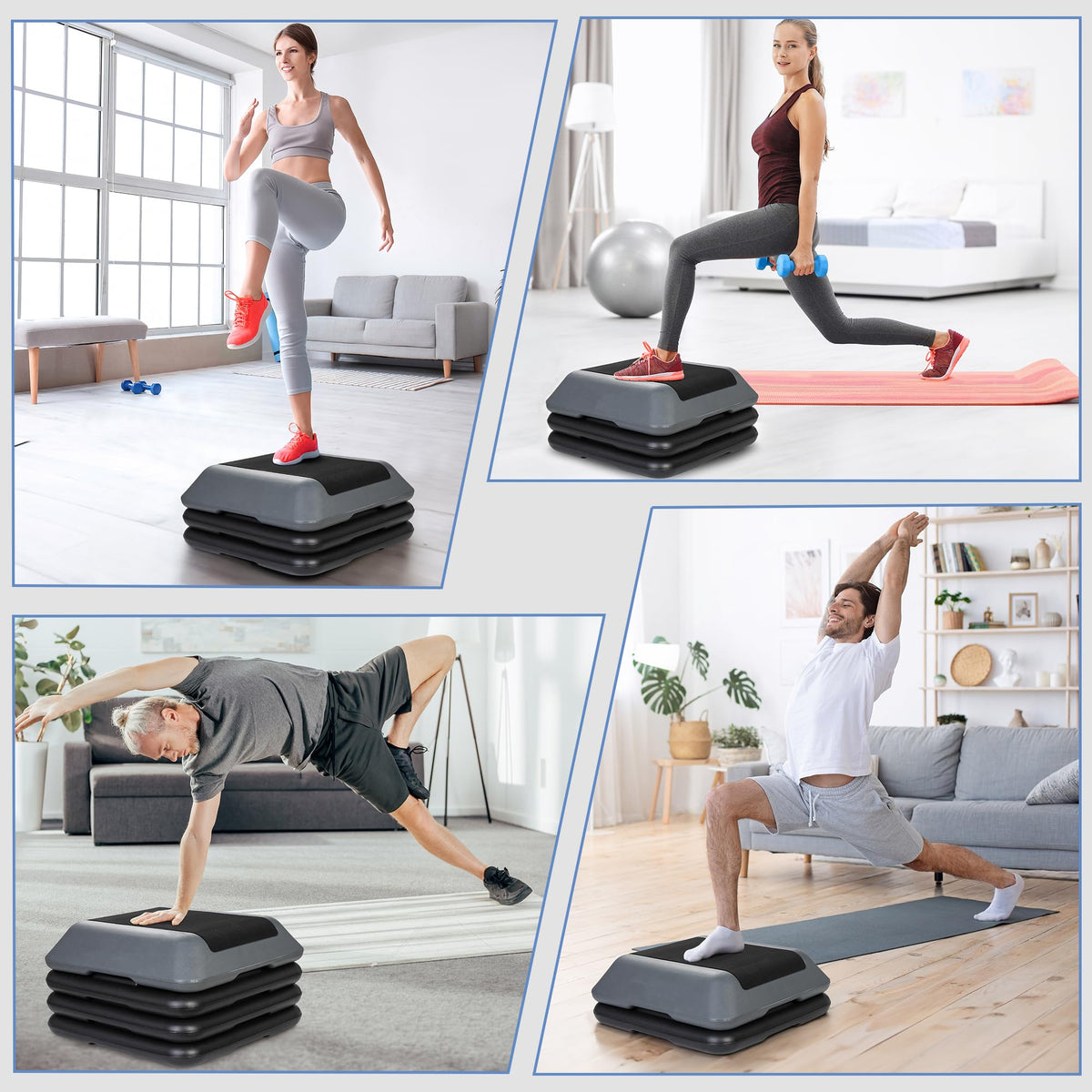 Height Adjustable Step Aerobic Platform with 4 Risers L47349