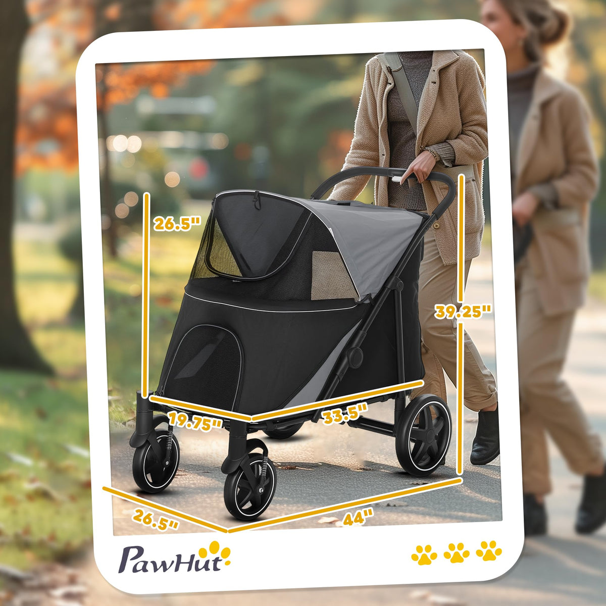 Foldable Dog Stroller with Storage Gray B885