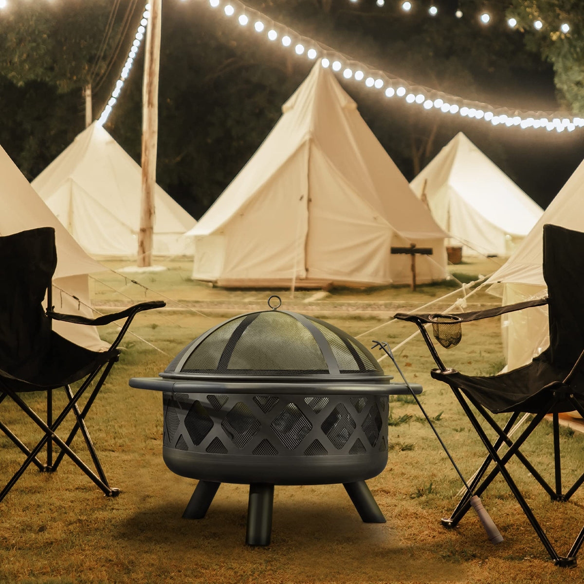 Round Steel 30 Inch Black Wood Burning Fire Pit K98120