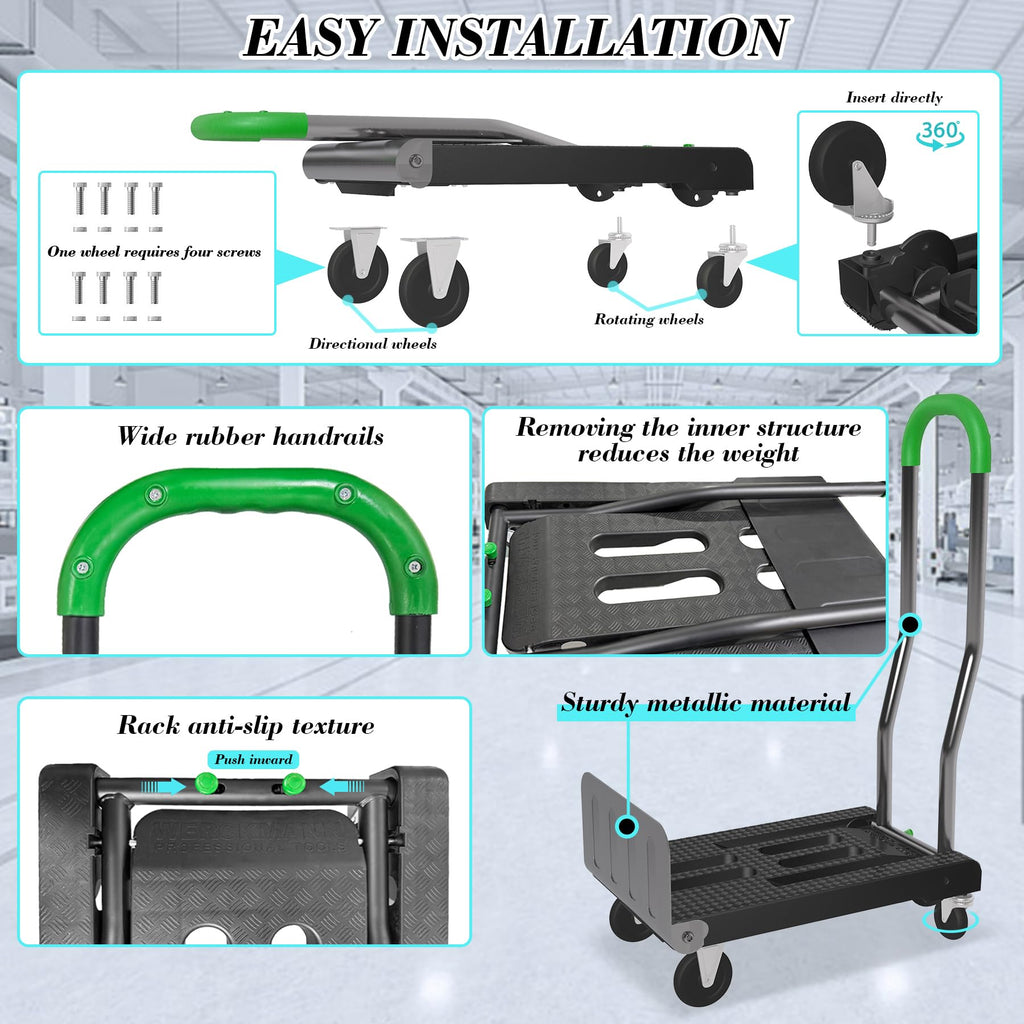 2-in-1 Convertible Hand Truck Dolly, 330LBS Capacity, Foldable Black & Dill Green F504