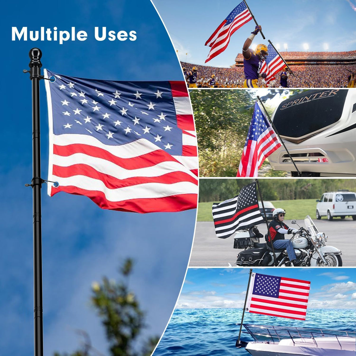 5ft Heavy Duty Black Flag Pole Kit with Holder P914