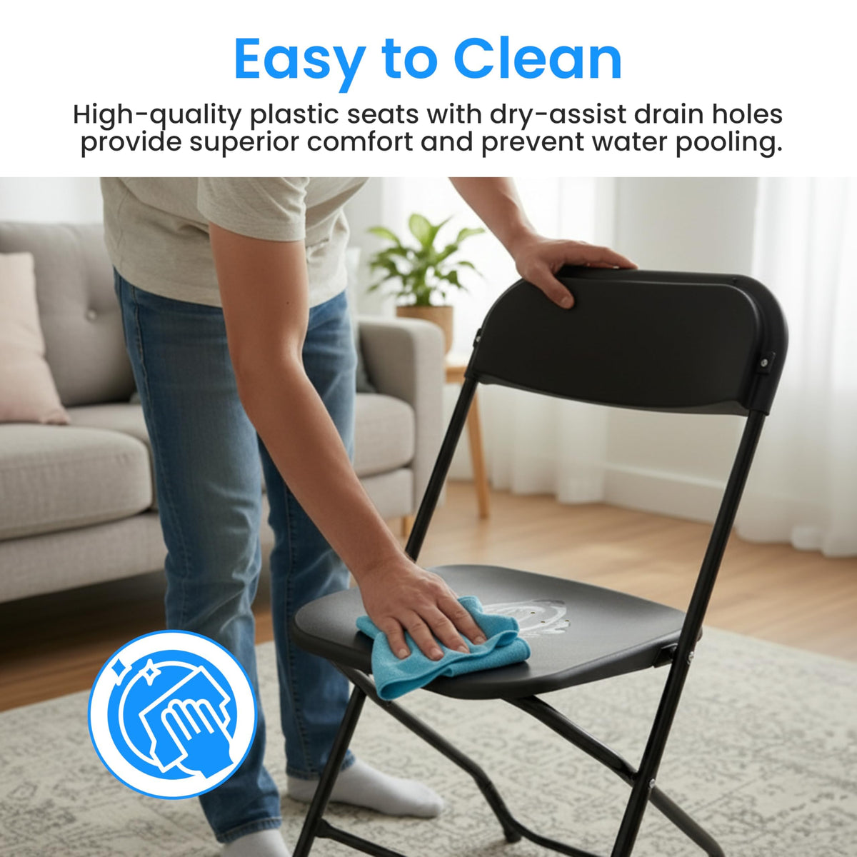 Black 10-Pack Plastic Folding Chair with Metal Frame J811910