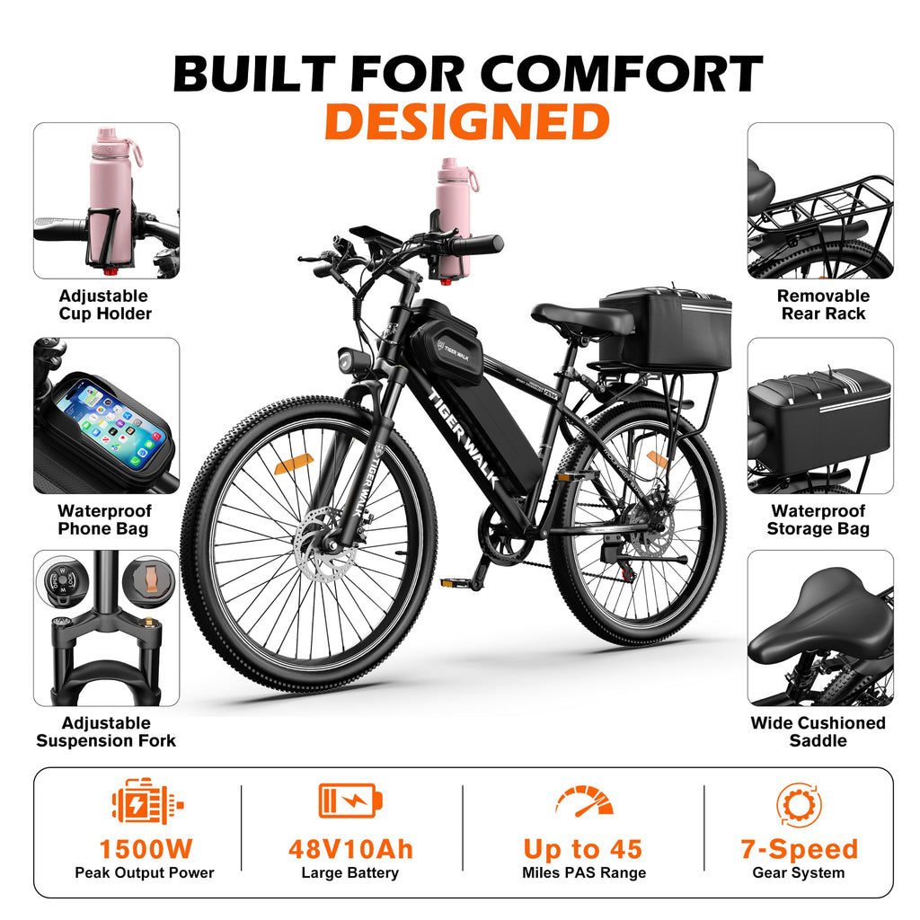 26" Electric Mountain Bike 48V 10Ah 7-Speed C654