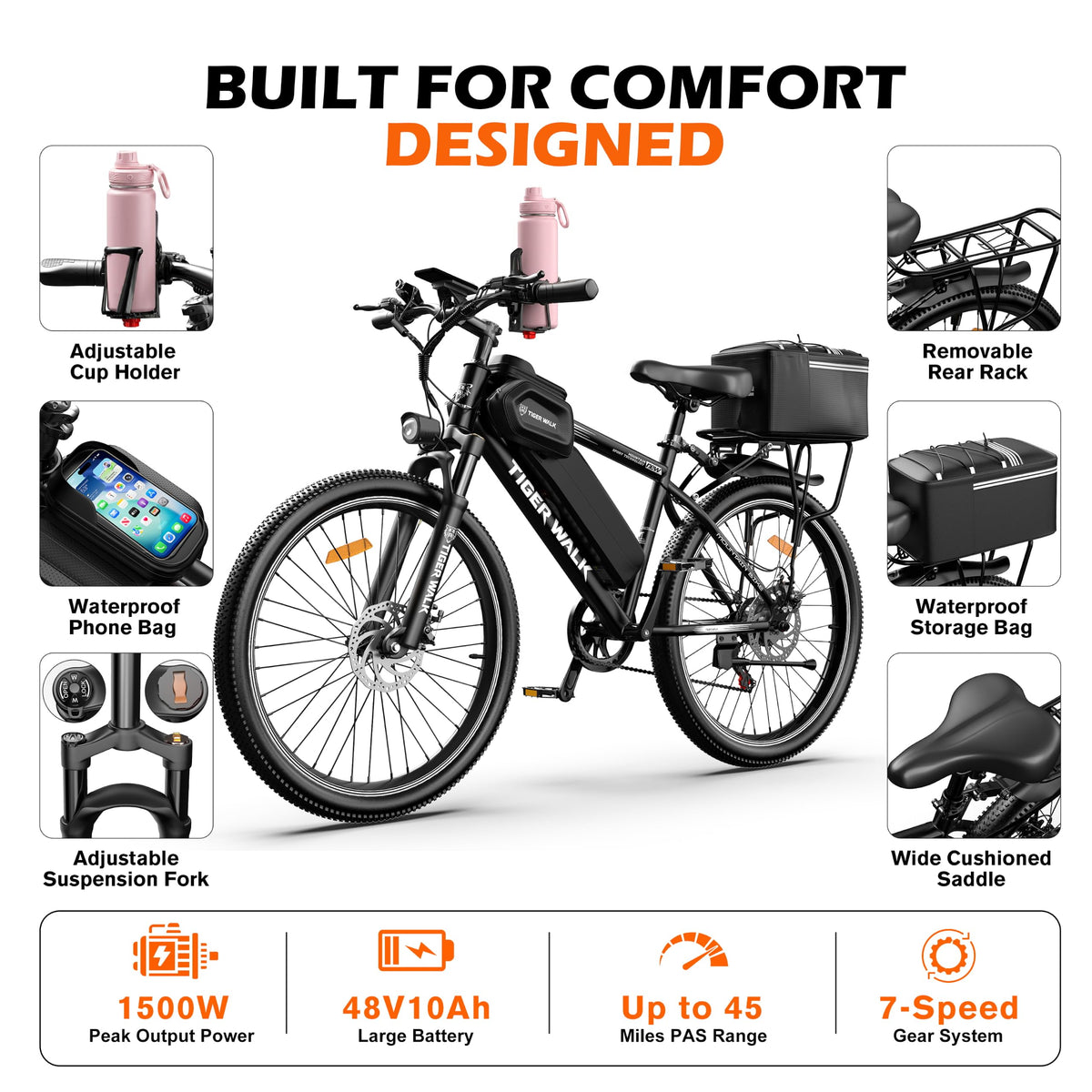 26" Electric Mountain Bike 48V 10Ah 7-Speed C654