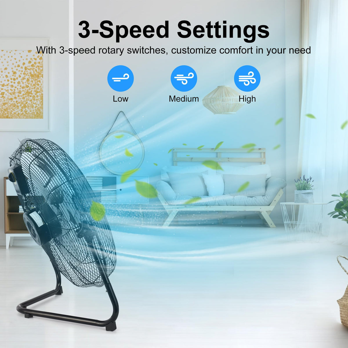 20 Inch 3 Speed High Velocity Metal Industrial Floor Fan E8307
