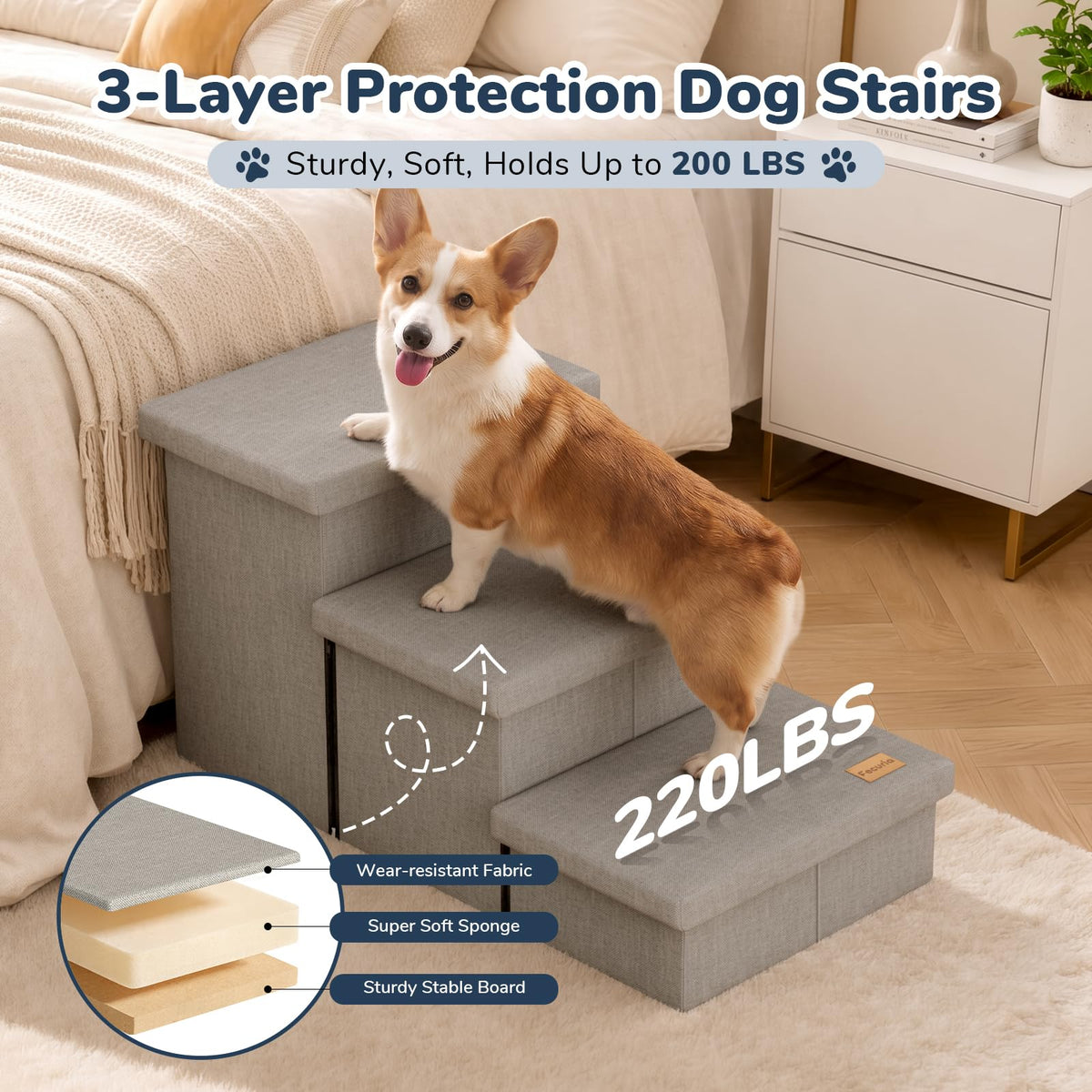 Light Grey Dog Stairs with Storage M842