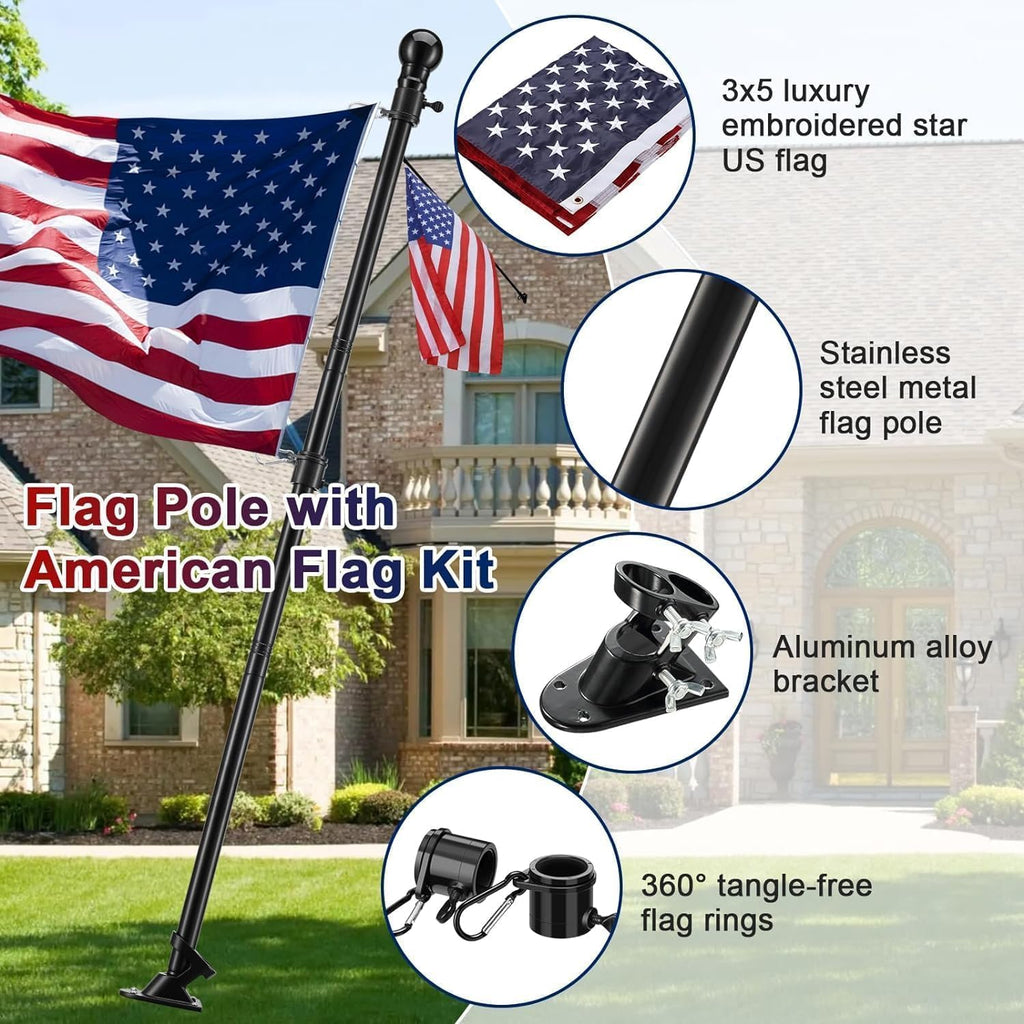 3x5 Embroidered American Flag with 5ft Flag Pole S68066