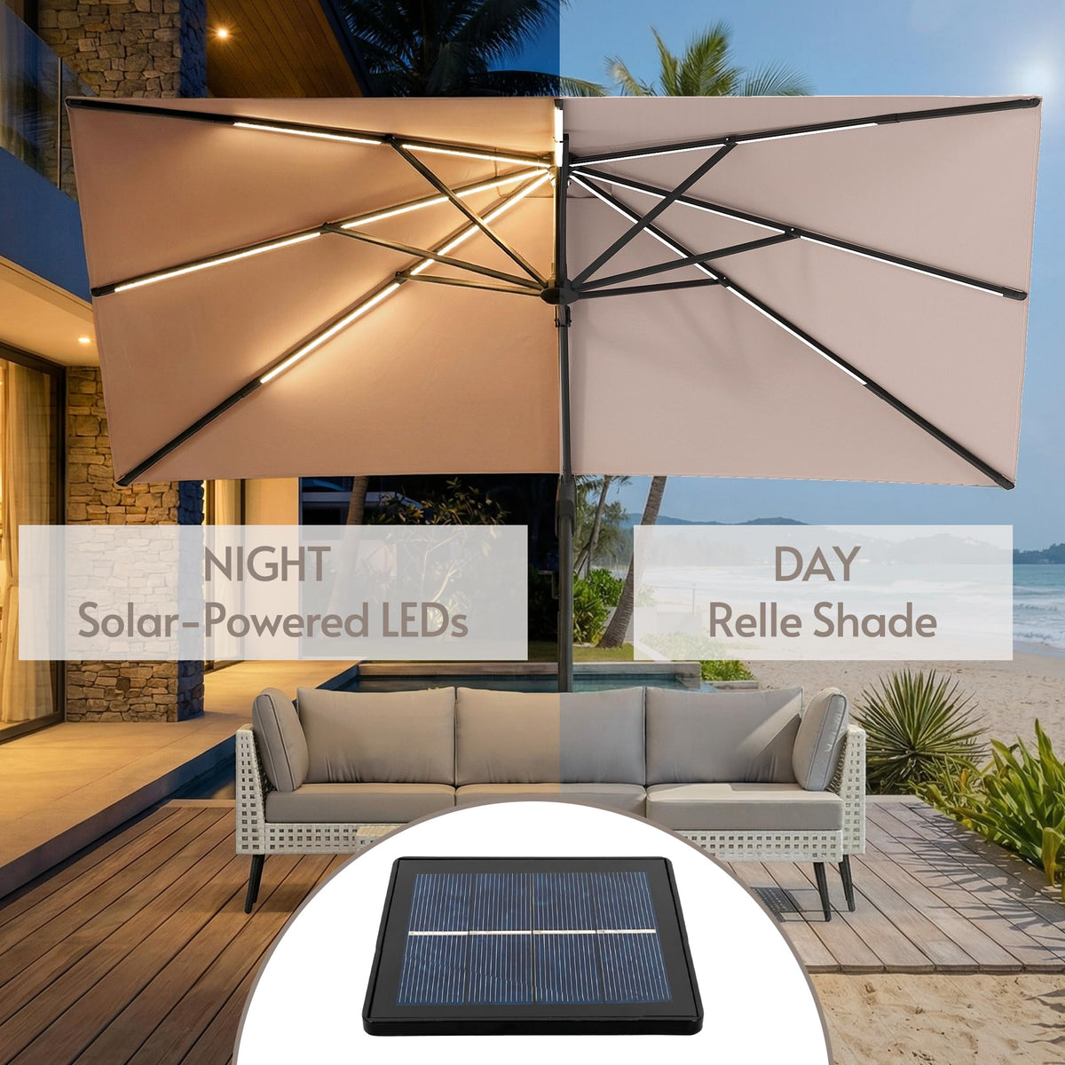 11x11ft Solar Powered Led Cantilever Umbrella with Base A82129