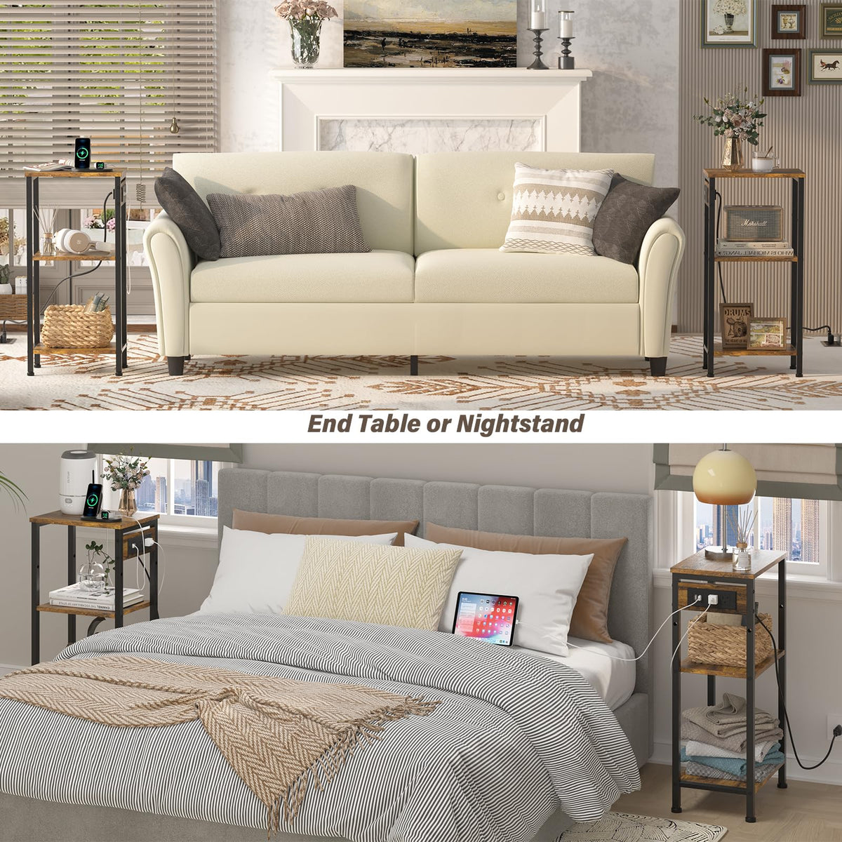 Tall End Table with Charging Station Y5598