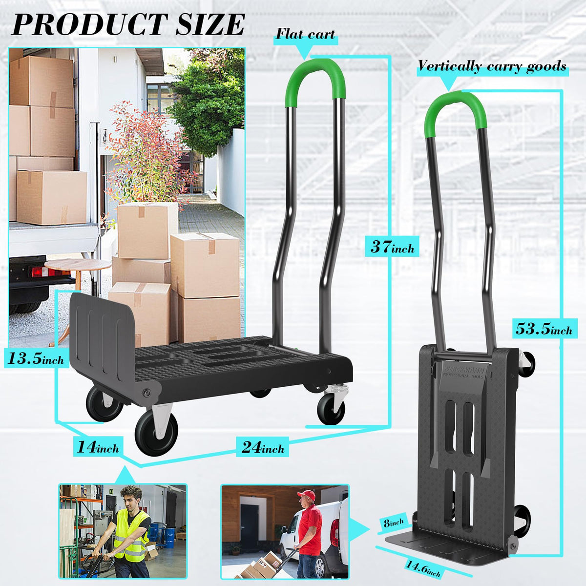 2-in-1 Convertible Hand Truck Dolly, 330LBS Capacity, Foldable Black & Dill Green F504