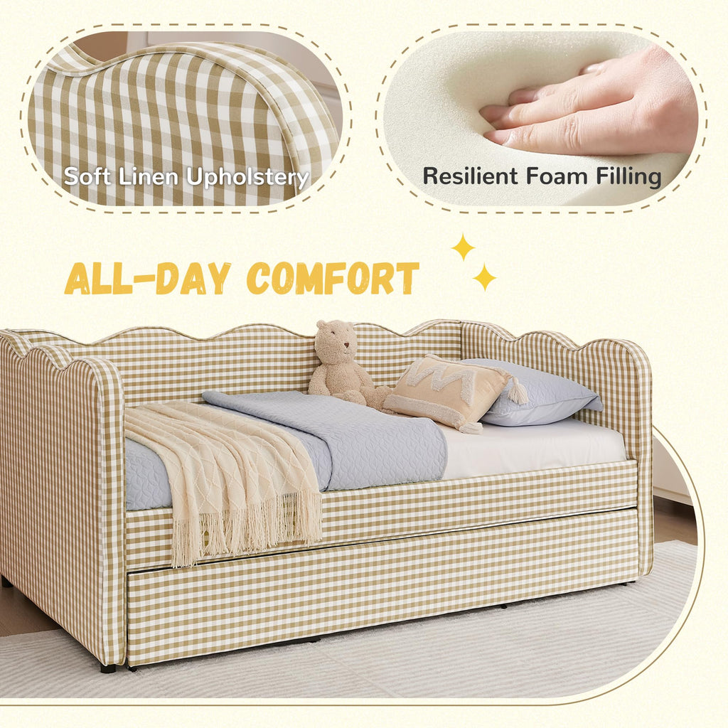 Twin Size Gingham Daybed with Trundle and USB Ports J85719