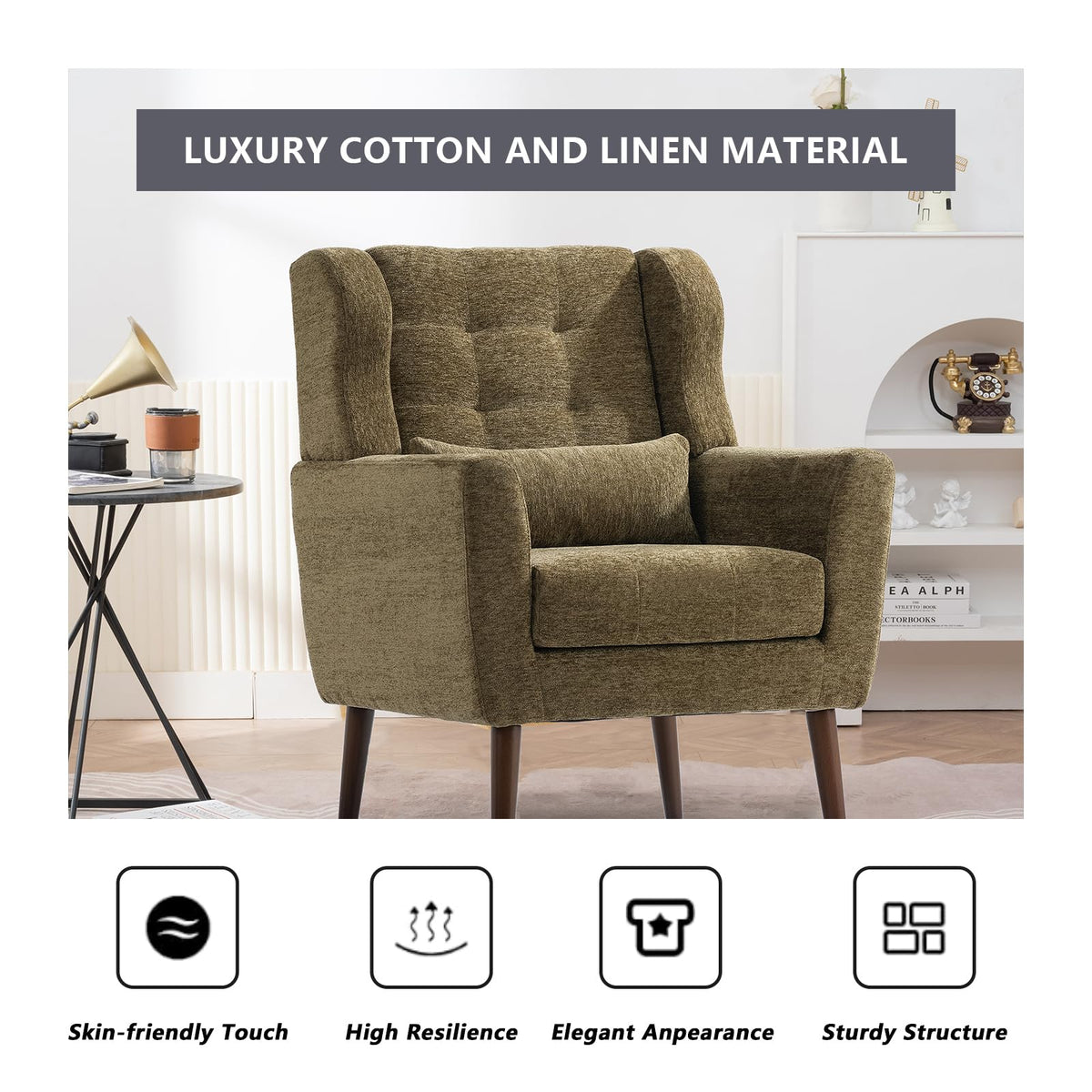 Olive Green Chenille Upholstered Accent Chairs Set of 2 U646944