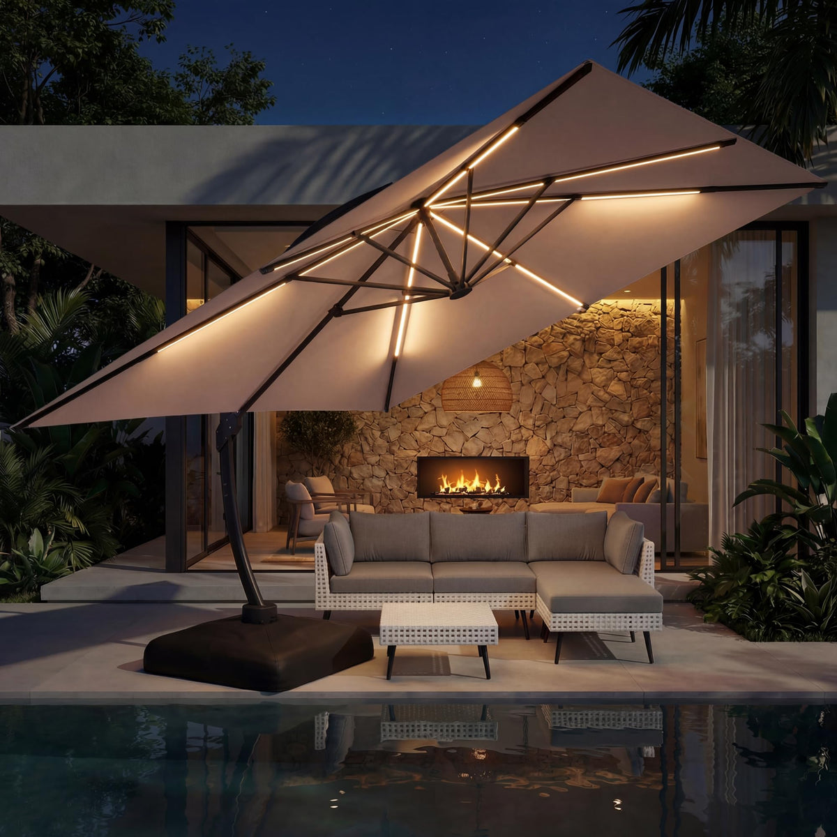 11x11ft Solar Powered Led Cantilever Umbrella with Base A82129