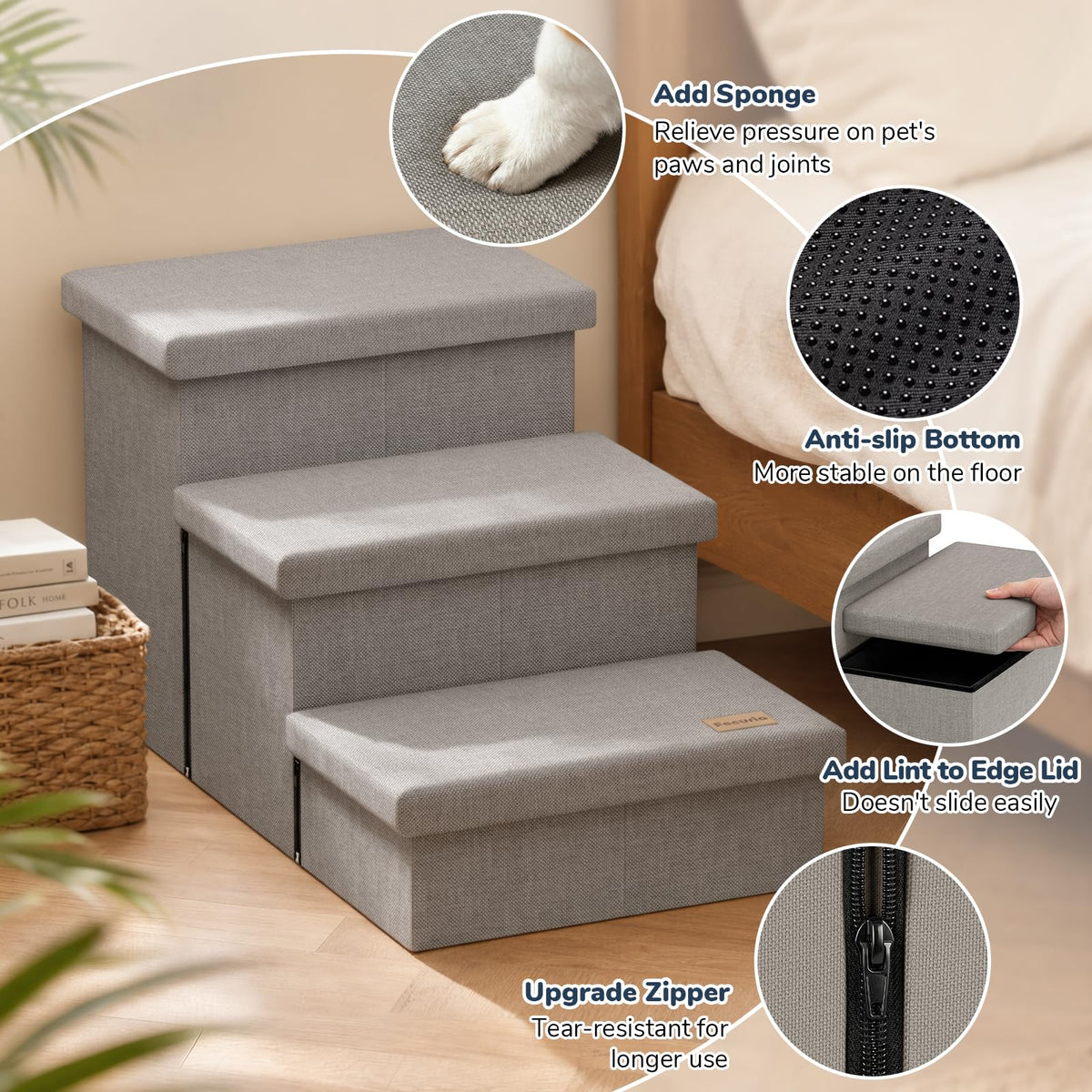Light Grey Dog Stairs with Storage M842